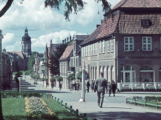 Schloss Neustrelitz Markt-Ansicht Turm Farbfoto um 1940 Ausschnitt Schlossturm Marktplatz
