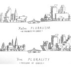 Leon Krier Karikatur - falsche vs. echte Pluralität im Städtebau